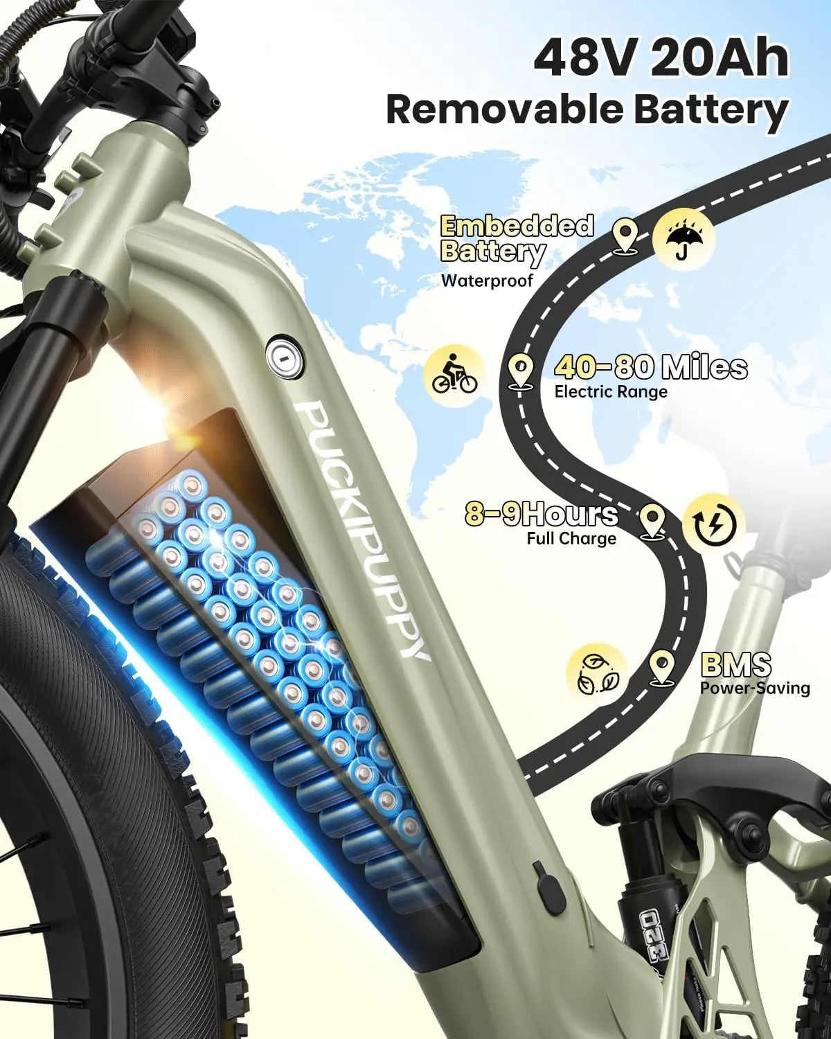 PUCKIPUPPY Boxer-ST Electric Bike 960W 48V 20AH Electric Bicycles 26" x 4" Fat Tire Full Suspension Ebike with 2-Year Warranty