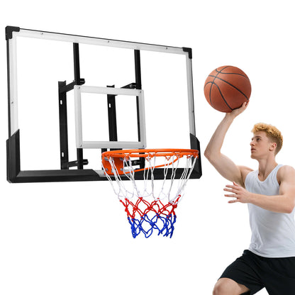 Wall Mounted Backboard and Rim 47-Inch Basketball Backboard & Hoop for Garage Fitness Center Barn School Gym Driveway