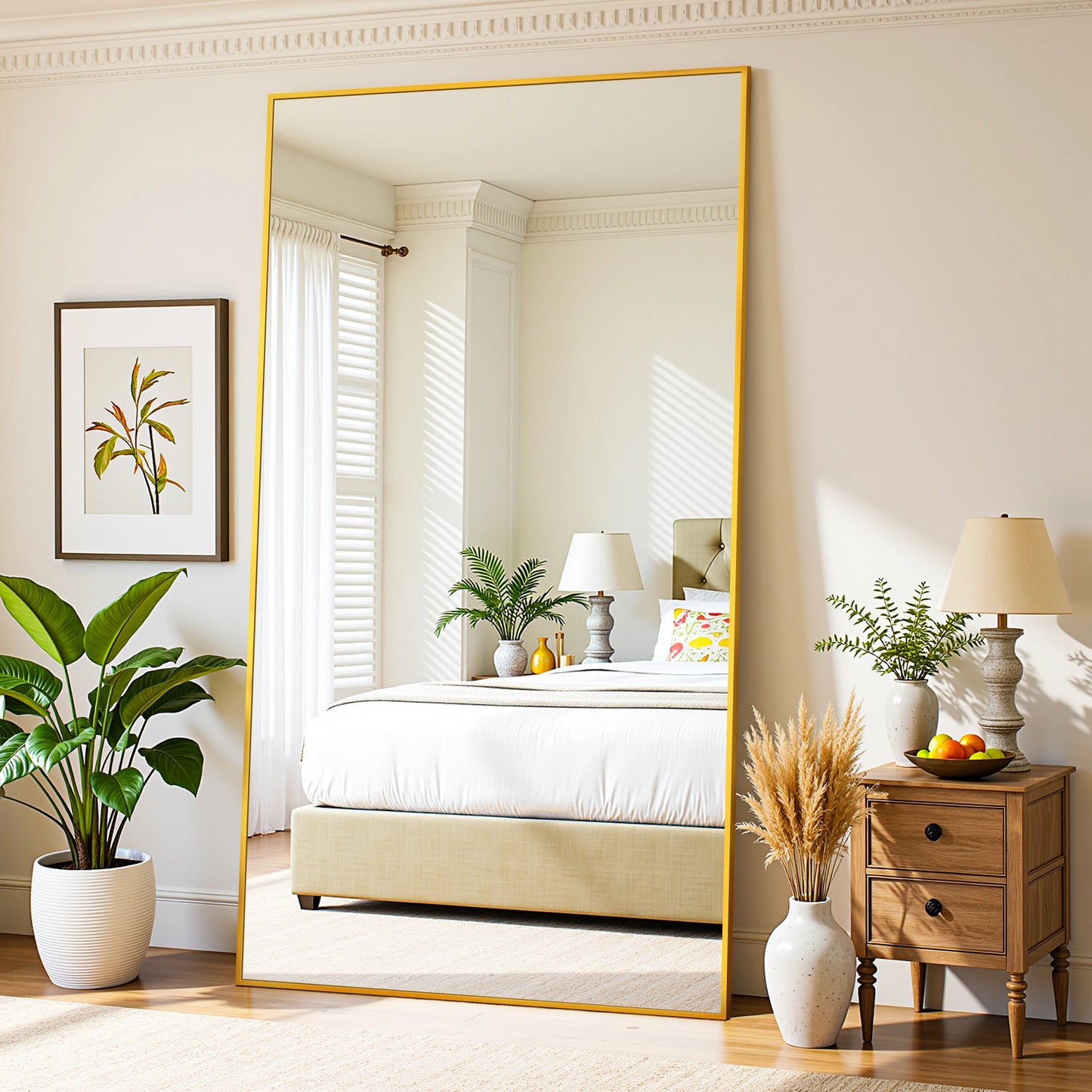 Full Length Mirror, 78"x38" Floor Mirror with Stand, Hanging Mounted Mirrors for Bedroom, Living Room, Dining Room,  Rect