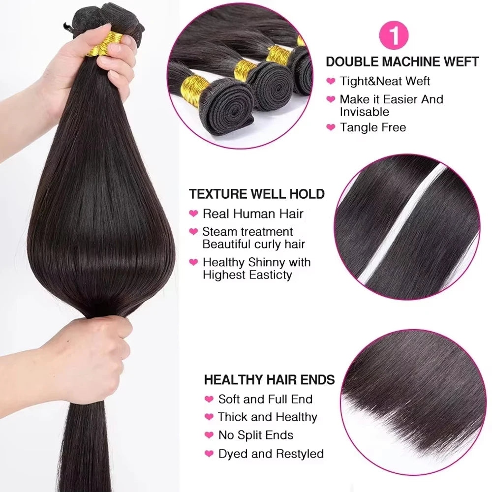 Indian Human Hair Bundles Straight Raw 3 4 Bundles 28 30 Inch Virgin Remy Hair Extensions For Women Sew In Quick Weave Bundles