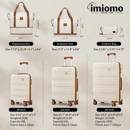 imiomo Travel Luggage Sets, Hard Shell Lightweight Carry on Suitcase with Travel Bag, TSA Lock, Durable Silent Spinner Wheels