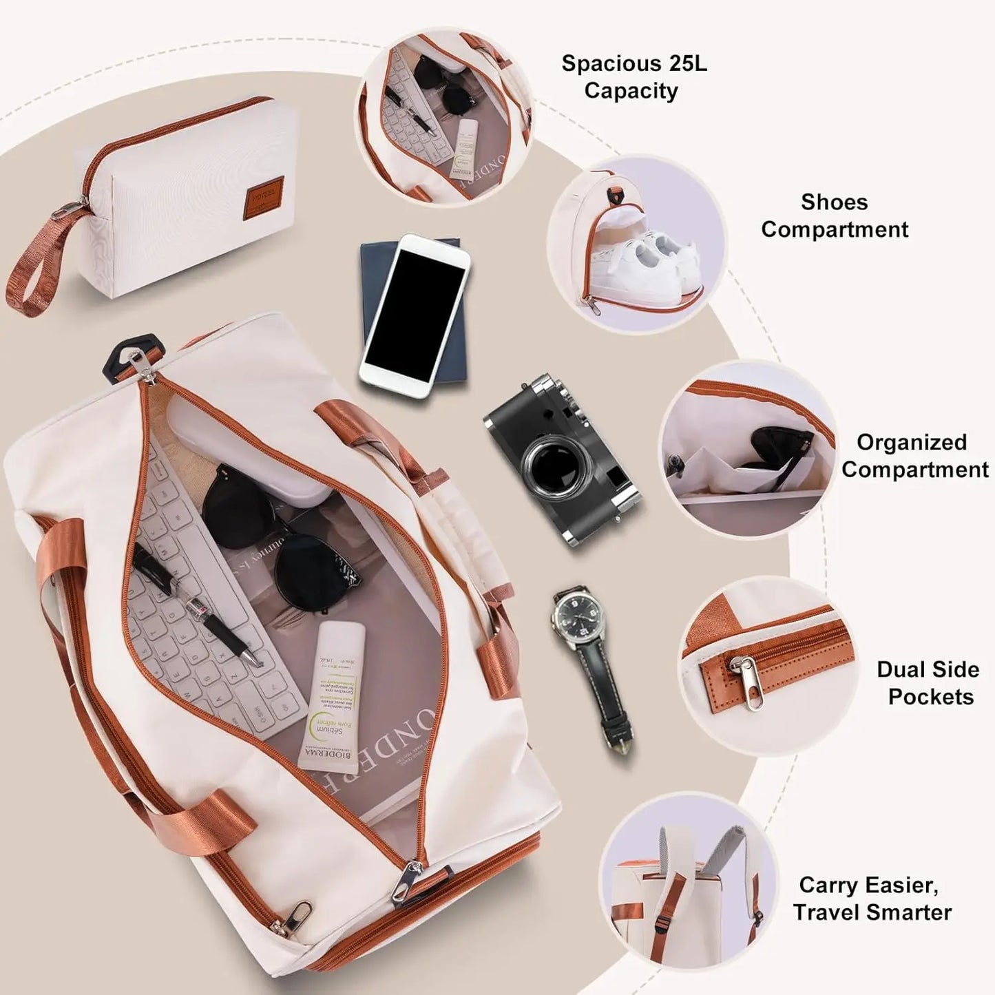 3-Piece Carry-On Luggage Set with Spinner Wheels & TSA Lock, Lightweight ABS+PC Hard Shell (20in, Beige) - 4-Year Warranty