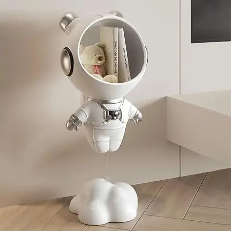 Modern Astronaut Sculpture Floor Figurine with Storage for Home Decoration, Side Table Accent, White Spaceman Ornament