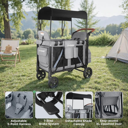Baby stroller suitable for 2 children, foldable outdoor camping vehicle, shock-absorbing newborn stroller