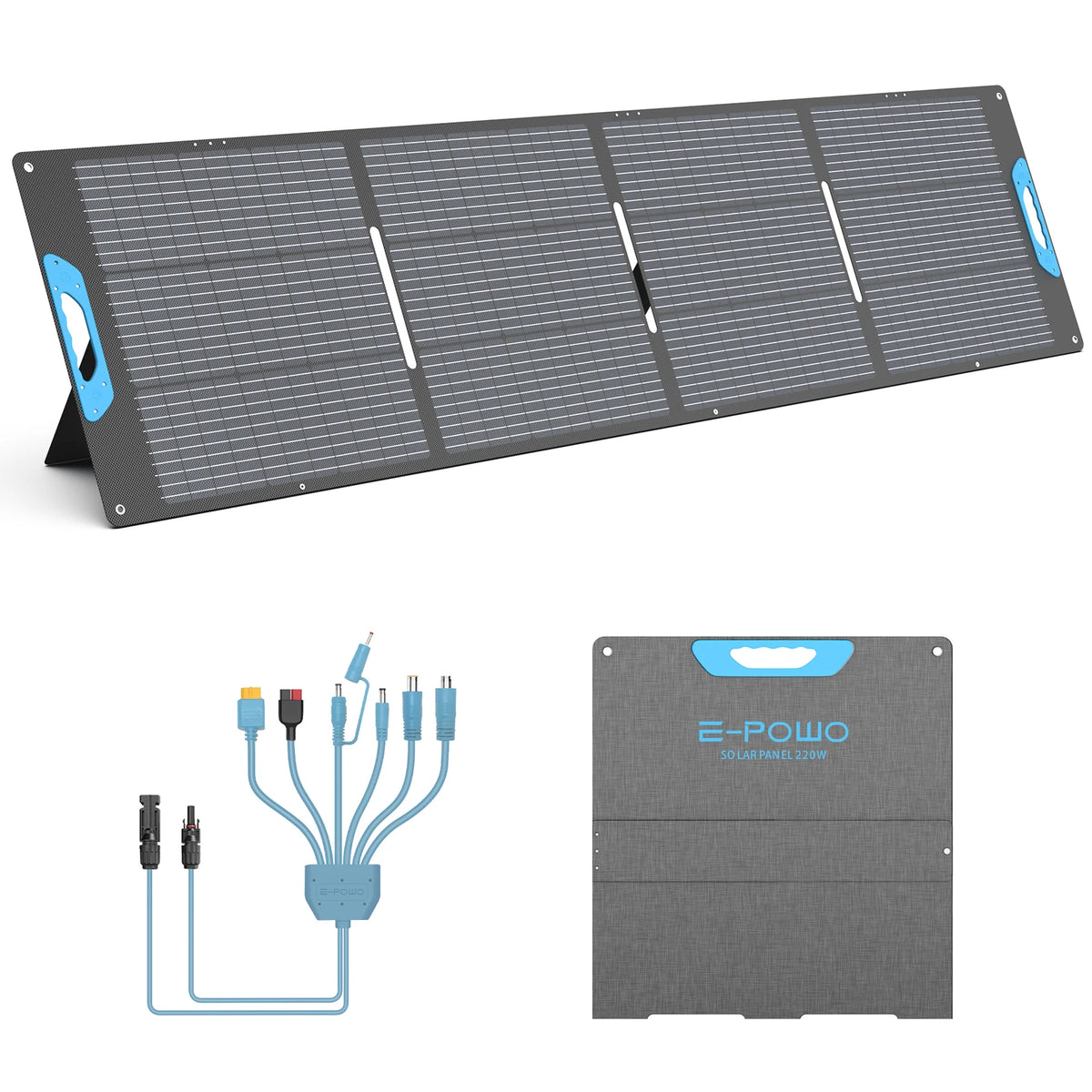 E-POWO Portable Solar Panel 220W ETFE Foldable Solar Charger for Power Station Camping RV Hurricane Phones Full Kit Military-Grade Quality