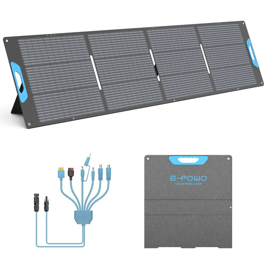 E-POWO 220W Portable Solar Panel for Power Station, Hurricane Preparedness Items, 26V Solar Charger with Solar Cable for Camping