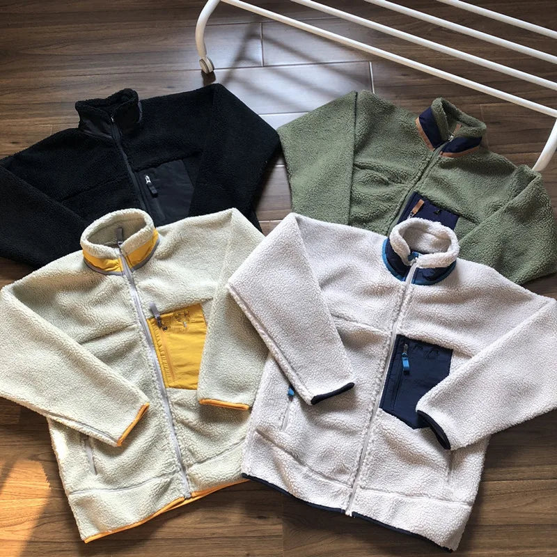 Unisex Thickened Outdoor Fleece Jacket Sheepskin Lined Oversize Coat for Autumn Winter Warm Outerwear Running Cycling Camping