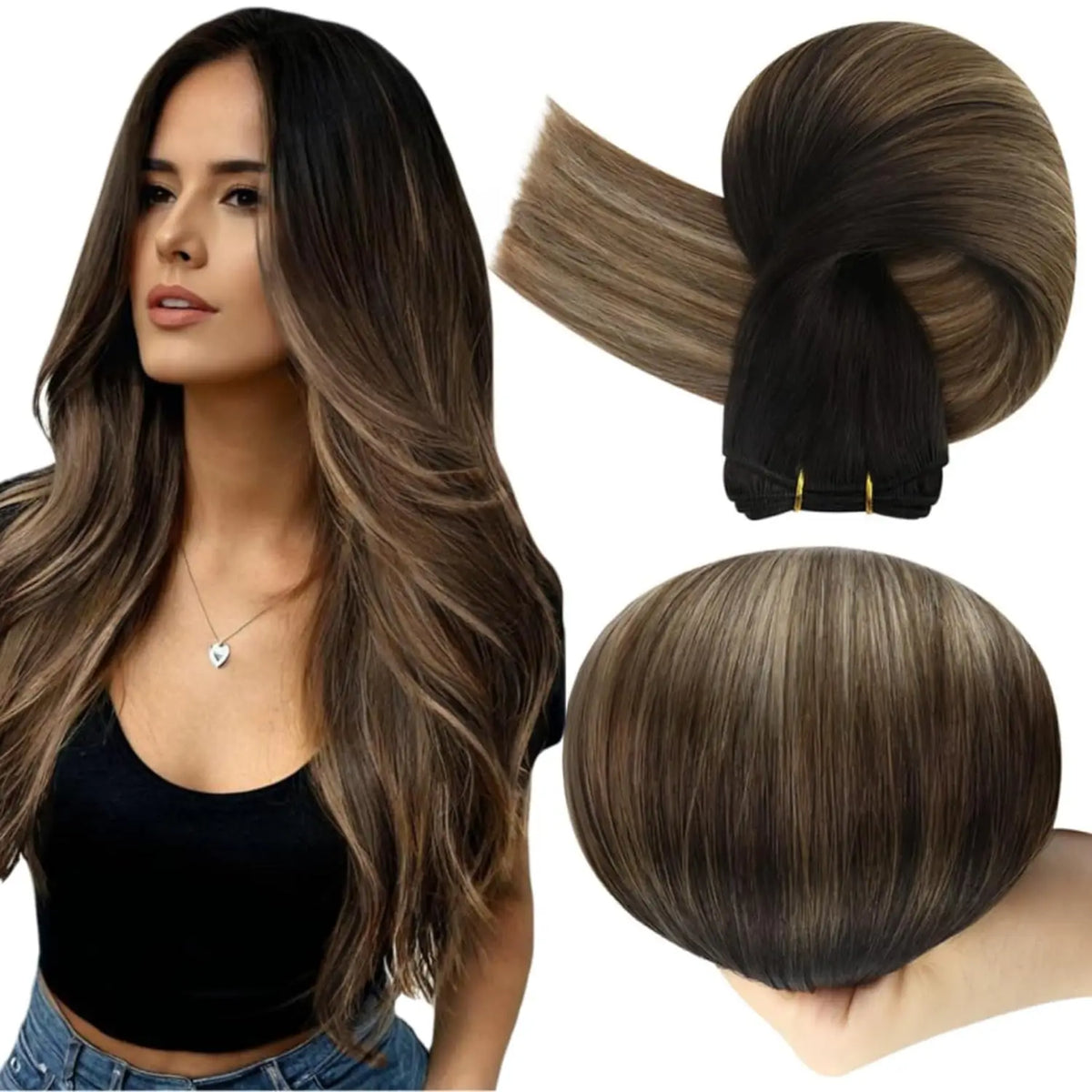 Full Shine Straight Human Hair Extensions Sew in Silky Skin Double Weft Hair Extensions For Salon