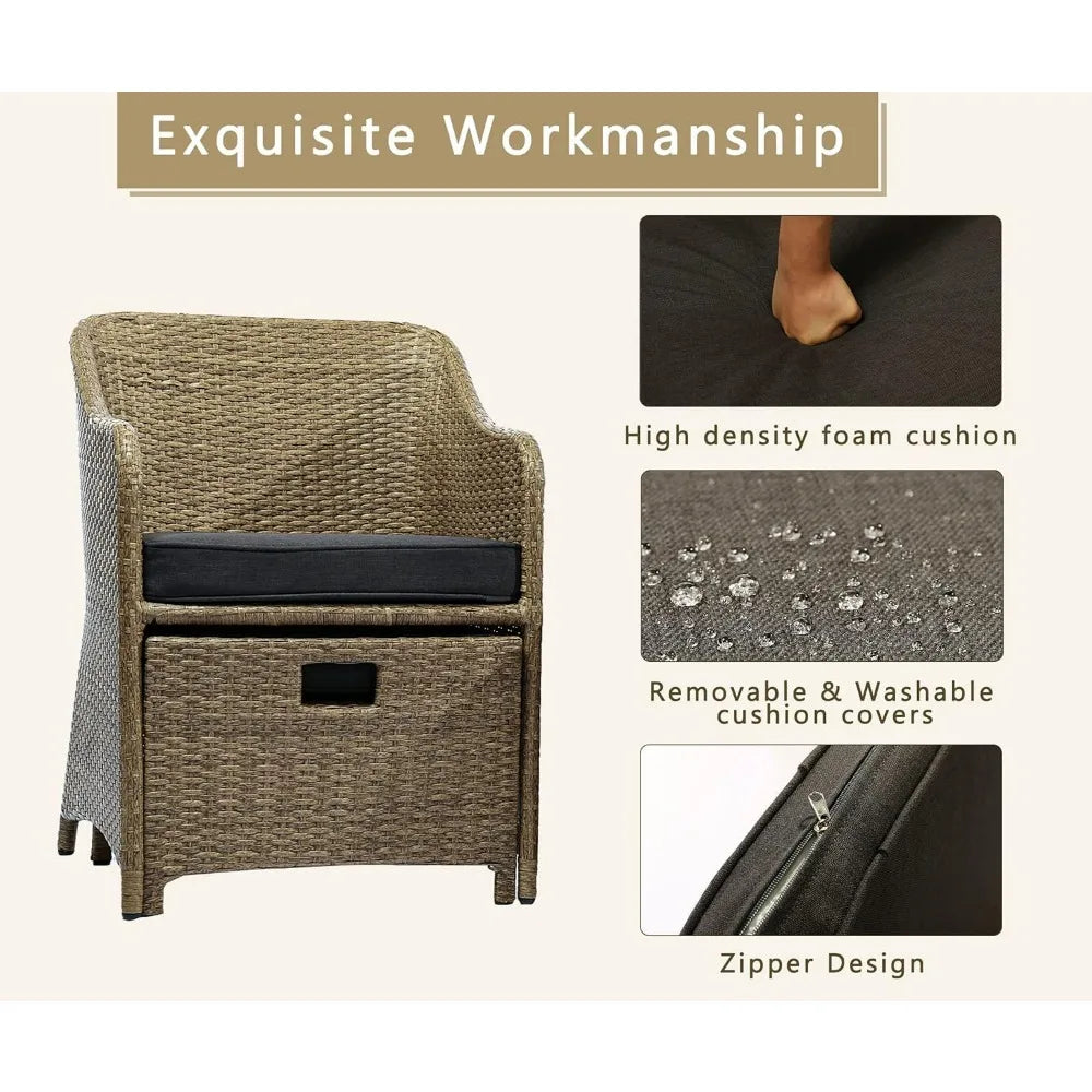 Outdoor Patio Wicker 5-Piece Furniture Set, No Assembly Required All-Weather Rattan Conversation Bistro & Storage Table for Gard