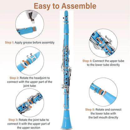 Beginner Bb Clarinet Kit with Hard Case, Reeds, Stand & Accessories in Light Blue