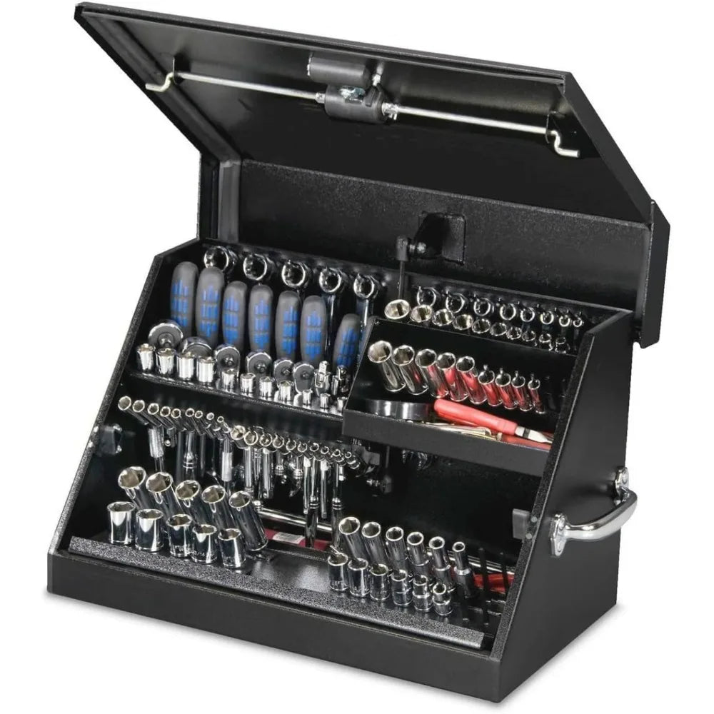 Montezuma SM200B 22.5-Inch Portable Triangle Toolbox - Heavy-Duty Steel - Metric and SAE Storage Chest - Weather Resistant