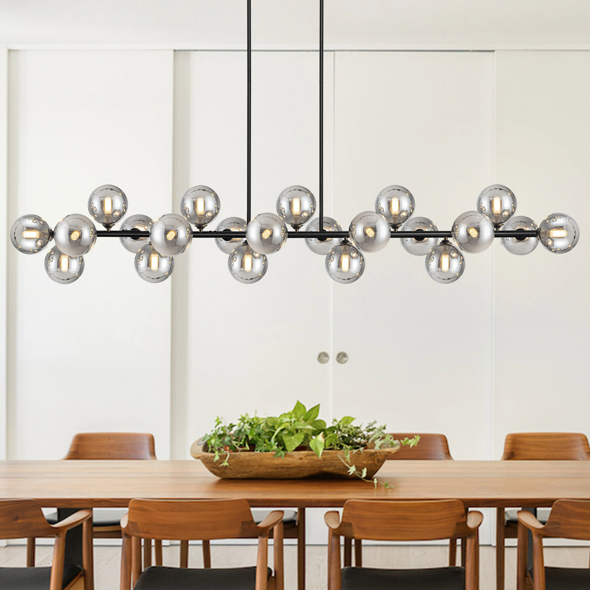 21-Lights Sputnik Chandelier Height Adjustable 70.8in Bubble Glass Chandelier for Dining Room Kitchen Island Mid Century