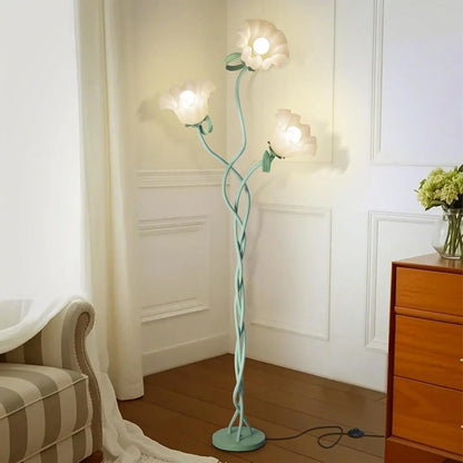 Cute Flower Standing Lamp with Flexible Gooseneck, 3-Temperature LED Floor Lamp for Bedroom or Living Room (Green)