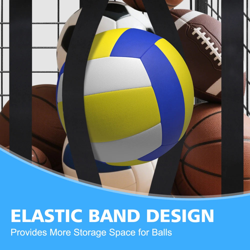 Garage Sports Equipment Organizer, Large Capacity Ball Storage Rack, Rolling Ball Cart with Wheels for Indoor & Outdoor