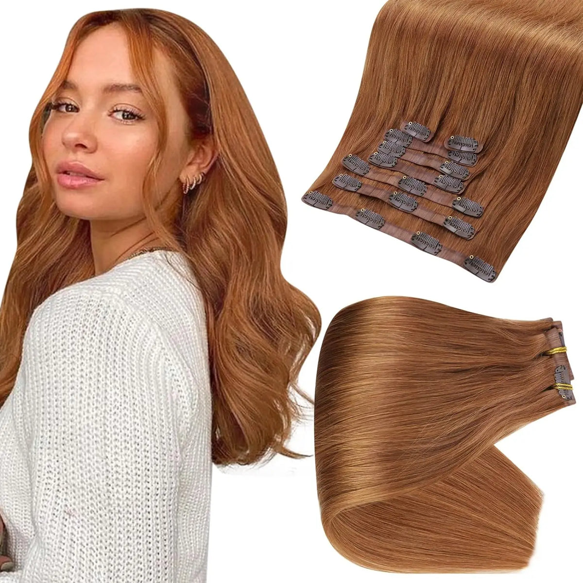 Full Shine Seamless Clip in Natural Human Hair Extensions 8Pcs PU Clip in Remy Hair for Women