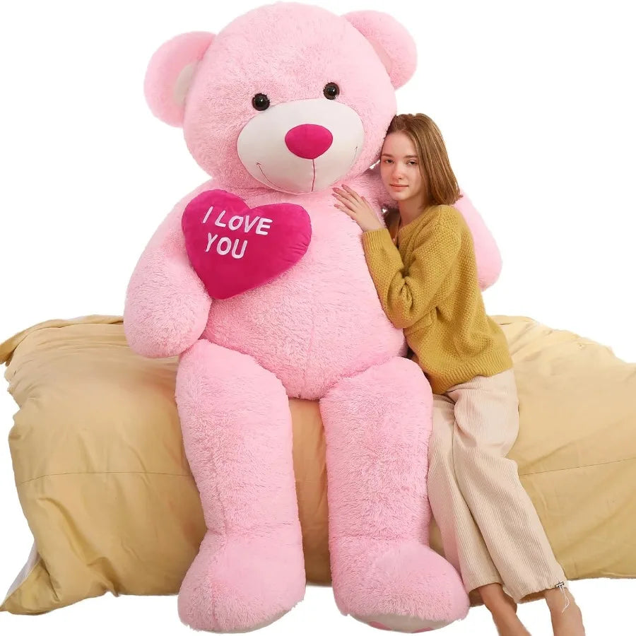 6ft Red Heart Giant Teddy Bear Pink Stuffed Animal with Embroidered I Love You for Girlfriend Christmas Birthday Gift 72 inches