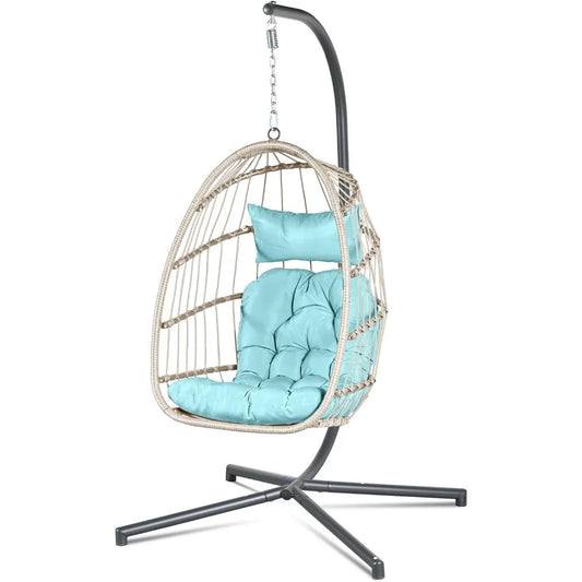 Hanging Egg Chair with Stand - Indoor/Outdoor Swing Hammock Chair with Plush, Washable Cushions, 350LBS Capacity, Idea