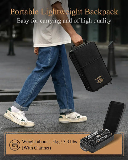 Upgraded Ebonite Bb Clarinet with Silver-Plated Keys, 2 Barrels, Hard Case, and Cleaning Kit for Intermediate Players