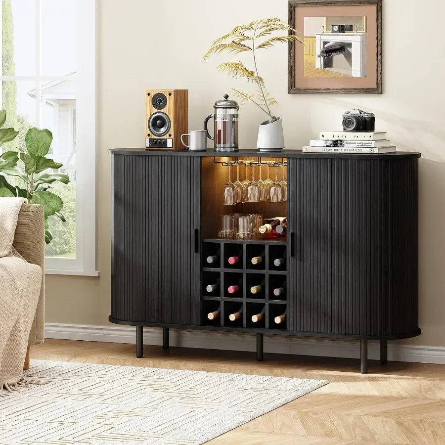 Fluted Wine Bar Cabinet with LED Light