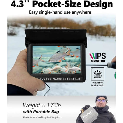Portable 4.3 Underwater Fishing Cam with 1000 TVL, 65ft Magnetic Spool, IR, USB-C, 5000mAh Battery for Ice & Lake Fishing