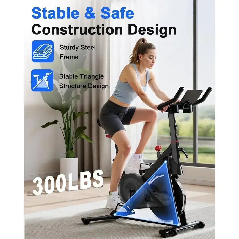 Quiet Spin Bike with 300LB Capacity, LCD Monitor, and Cup Holder for Home Gym