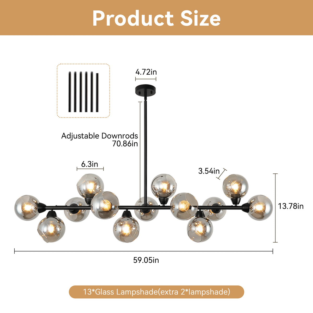 Modern Linear Chandelier Dimmable Glass Bubble Pendant Light Kitchen Living Dining Room Black Home Decor Hanging Lamp