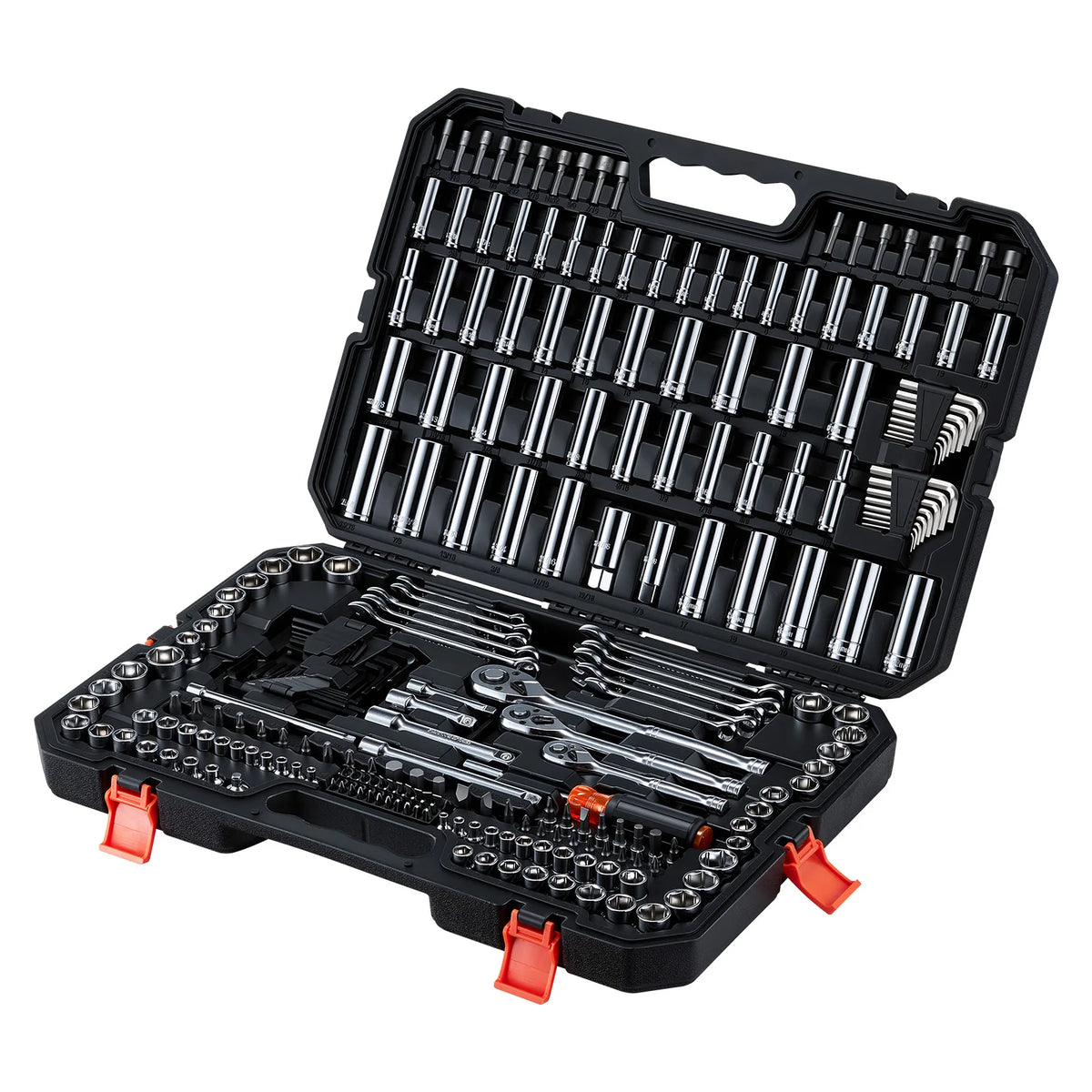 Mechanics Tool Set, 253-Piece Mechanic Tool Kit, 1/4 in, 3/8 in, and 1/2 in Drive, SAE and Metric Socket Set, Wrenches, Screwdriver Bits, Accessories, and Storage Case, Designed for Automotive Repair