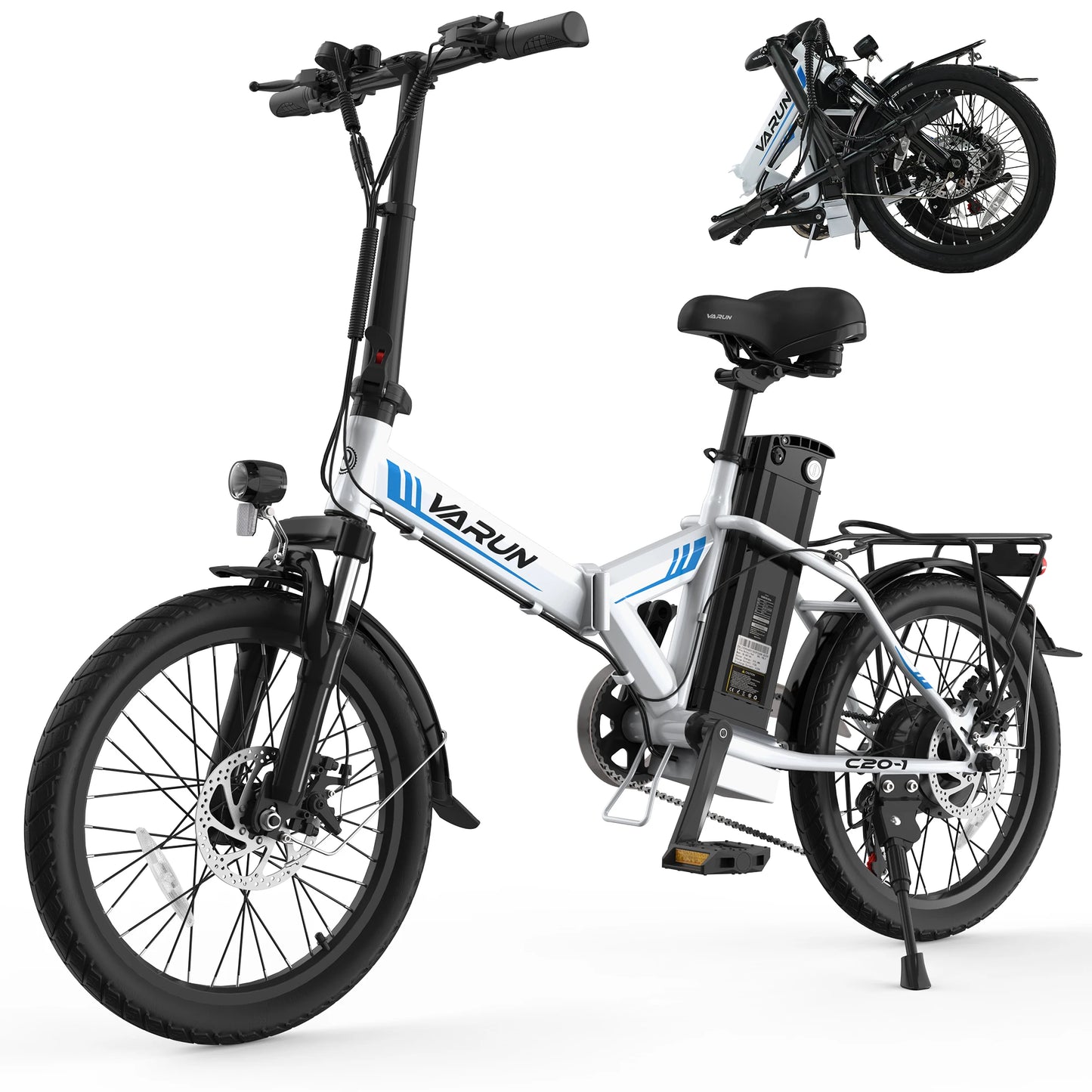 【1 Year Warranty】 Varun C20-1 Adult Electric Bike, 750W Peak motor, 48V 7.8Ah Battery, 20" Tire City Ebike, 20MPH, UL 2849