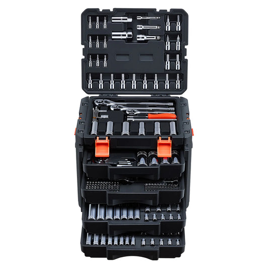 Mechanics Tool Set, 297-Piece Mechanic Tool Kit, 1/4 in, 3/8 in, and 1/2 in Drive, SAE and Metric Socket Set, Wrenches, Screwdriver Bits, Accessories, and Storage Case, Designed for Automotive Repair