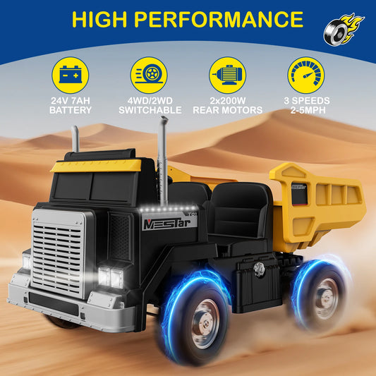 LIGIANT 24V Ride On Dump Truck for Big Kids, 4WD/2WD, Remote, Dump Bed, LED, Bluetooth, Suspension, Perfect Christmas Gift