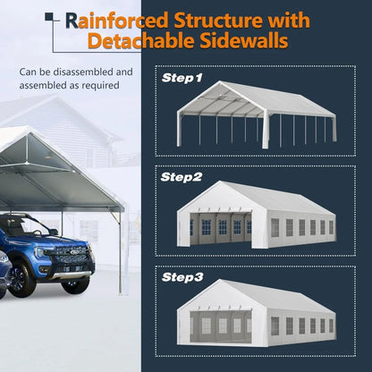 20x40ft Outdoor Heavy Duty Party Tent, Carport Wedding Event Shelter, Large Commercial Canopy with Removable Sidewalls, BBQ Wedd