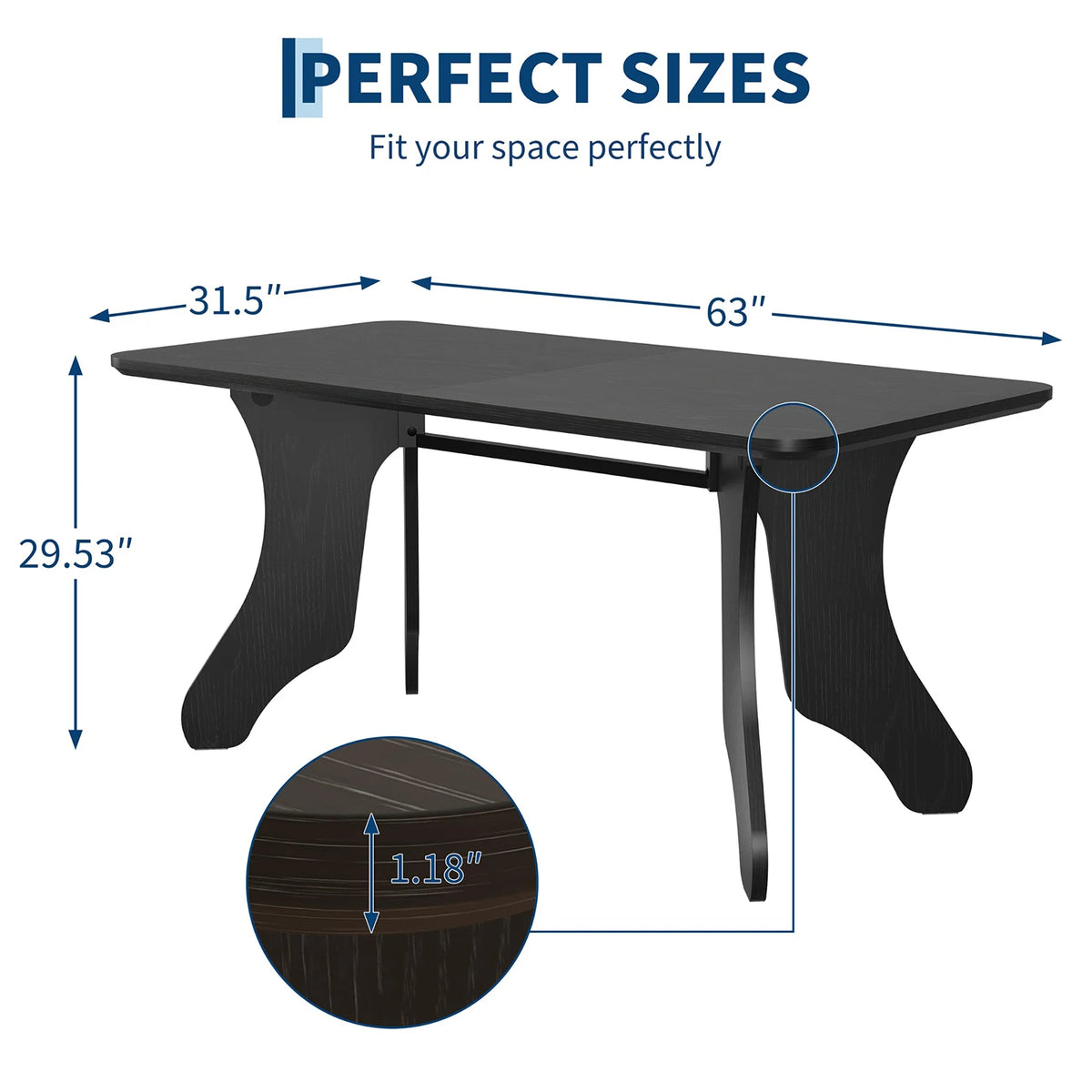 63 Inch Rectangular Dining Table For 4-6, Modern Farmhouse Kitchen Dinner Table With Antler Style Legs And Rounded Edges For Home Office