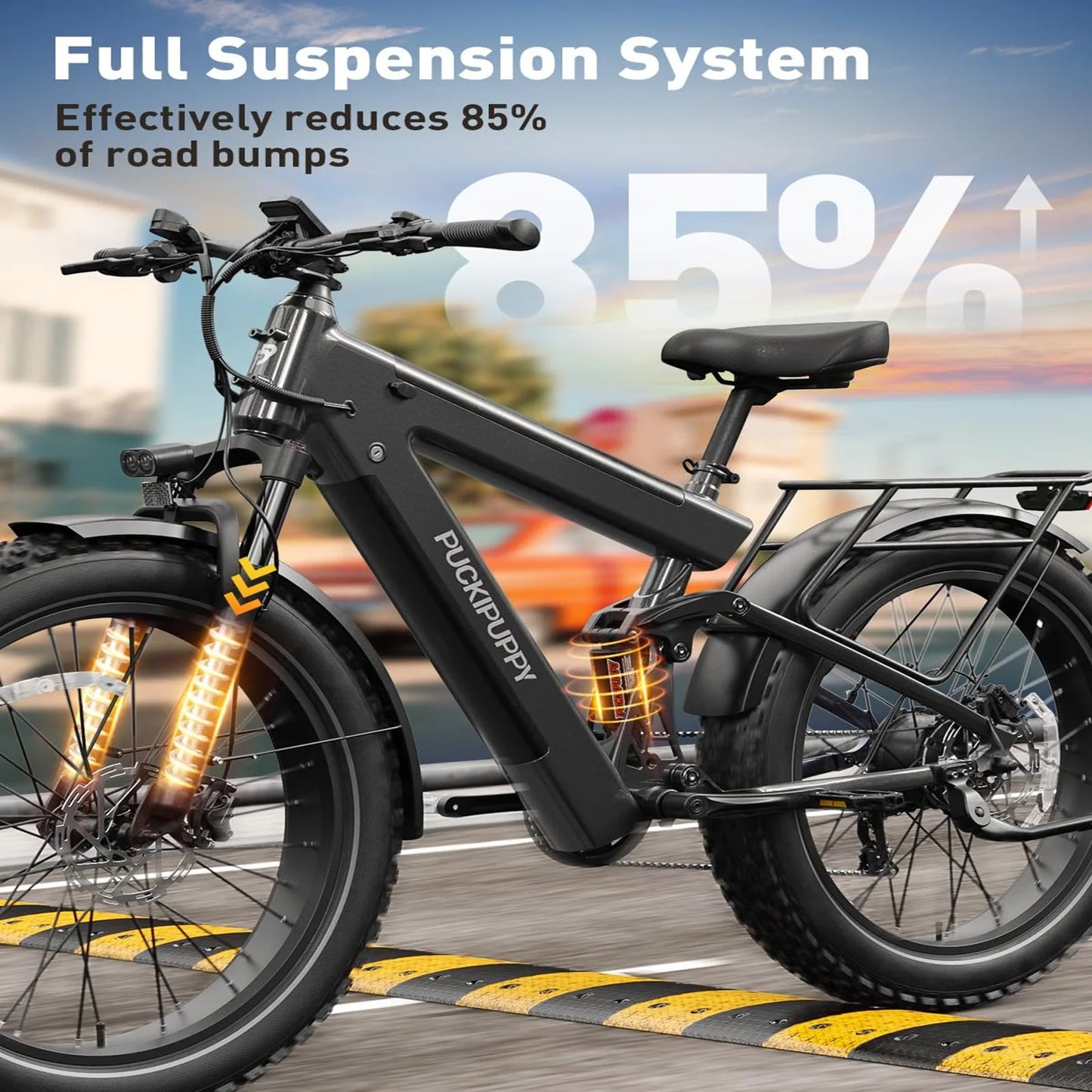 PUCKIPUPPY Mountain Electric Bike 1350W, 48V 30AH Dual Battery Ebike 130 Miles Long Range Full Suspension E bike 26" Fat Tire