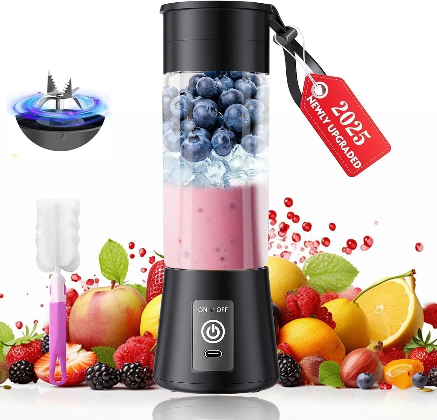 2025 Upgraded Portable Smoothie Blender - Type-C Rechargeable, 13oz Travel Blender, 20,000Rpm, BPA-Free, Ideal for Gym & Office