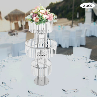 5-Tier Flower Stand, Crystal Vases, Set of 2 Iron Acrylic Clear Silver Wedding Party Home Decor Floor Tabletop Decor