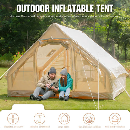 4-6 Person House Air Family Tunnel Tent with Hand Pump Instant Glamping Camping Tents House Storage Bag for Adults Travel Hiking