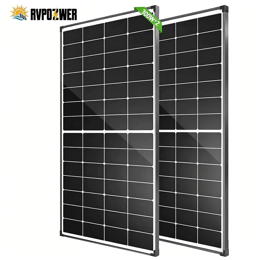 RVPOZWER 300W Solar Panels 10BB N-Type Monocrystalline 25% High Efficiency for RV Home Rooftop Off Grid Systems Trailer Boat Use