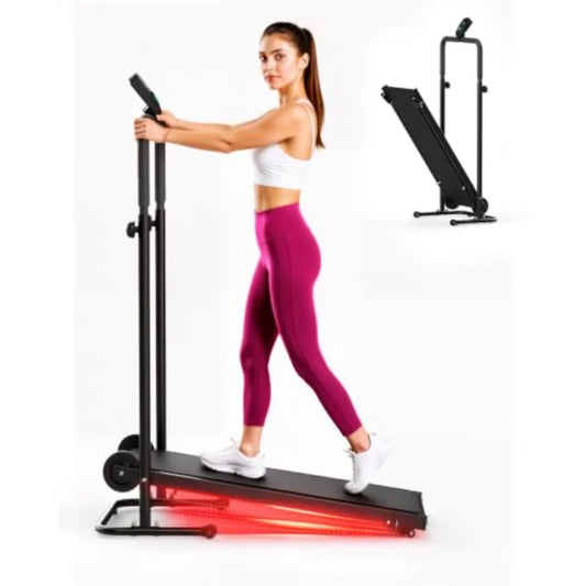 Dual Flywheel Manual Treadmill - Foldable Non-Electric for Home/Gym