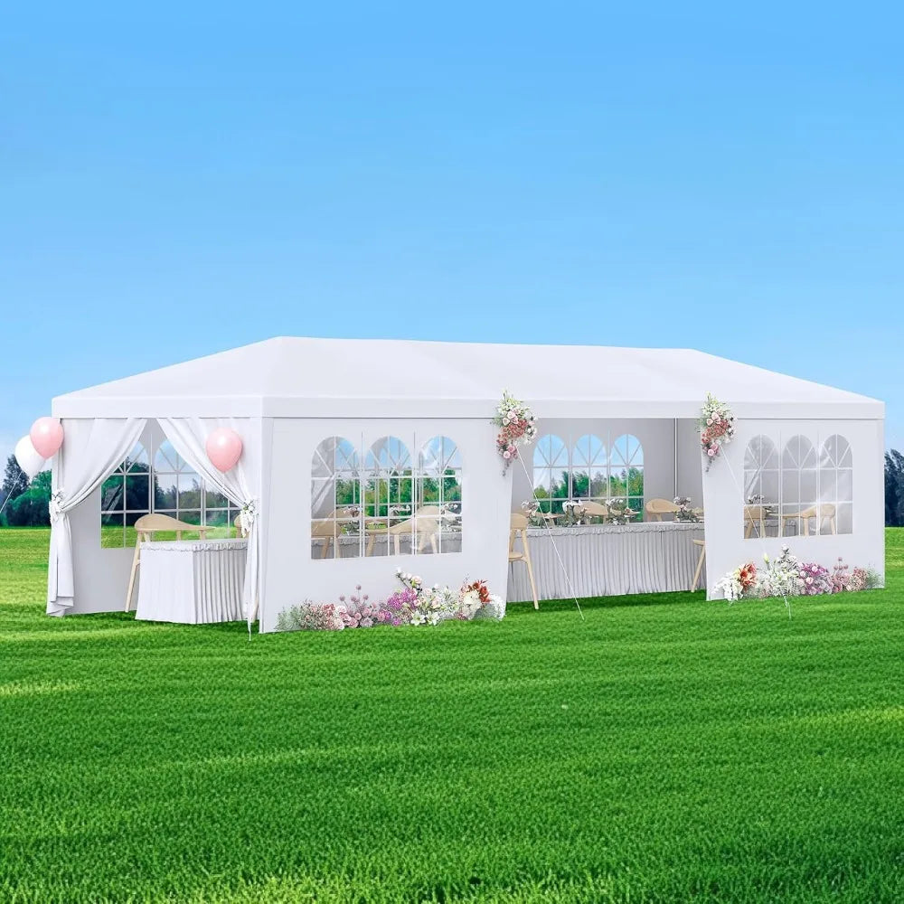 2025 Enhanced 10x30 Outdoor Party Tent, Suitable for Weddings, Birthdays, and Large Canopies with 8 Sidewalls and Clear Panels