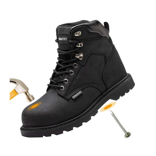Safety Boots for Men Durable CrazyHorse Leather Indestructible Steel Toe Waterproof and NonSlip Better Warmth Men Work Shoes