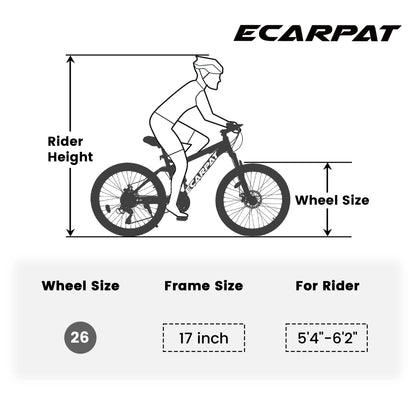 Ecarpat 26 Inch Mountain Bike, 4-Inch Wide Fat Tire Snow Mountain Bikes, 21 Speed for Men Women Bicycles, Steel Frame Disc Brake