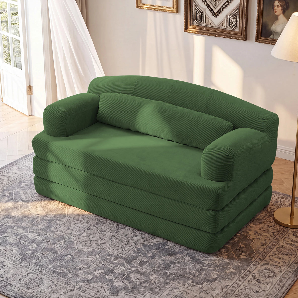 Foldable Corduroy Sofa Bed, Convertible 2-in-1 Stackable Floor Sofa with Removable Cover, High Density Foam Couch for Small Apartment Guest Room