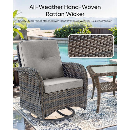 Outdoor Swivel Chairs,3 Pieces Patio Furniture Set with 360 Degree Wicker Swivel Rocking Chairs and Side Table for Garden,Porch