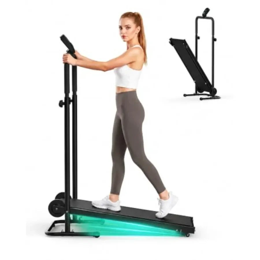 Incline Manual Treadmill - Dual Flywheel Non-Electric Walking Pad for home gym use, aluminum frame, black, smooth belt motion a
