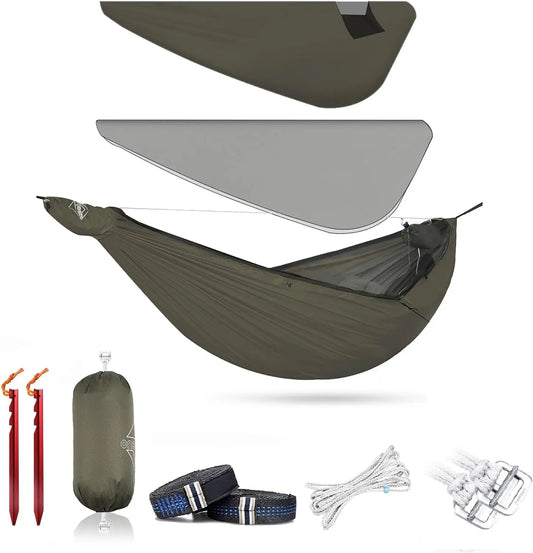 Portable 3-in-1 Camping Hammock with Mosquito Net & Windsock, Lightweight for Hiking Backpacking Winter Outdoor
