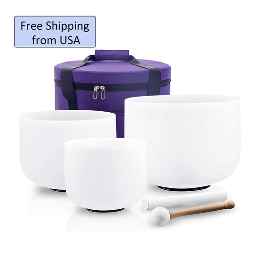 3pcs 432hz Crystal Singing Bowl Set for Sound Healing with  Suedce Stick and Bag