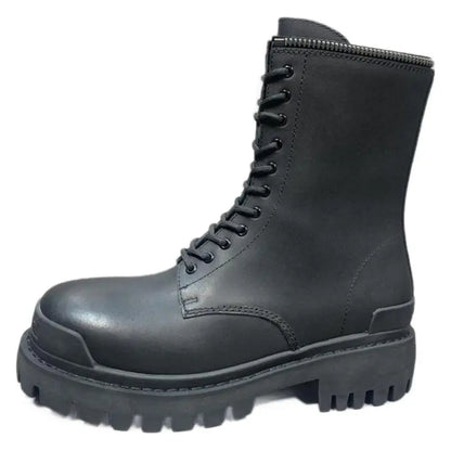 New Full Grain Leather Mid Calf Short Boots Round Toe Roomy Fit Cement Construction Men's Fall Winter Outdoor Boots