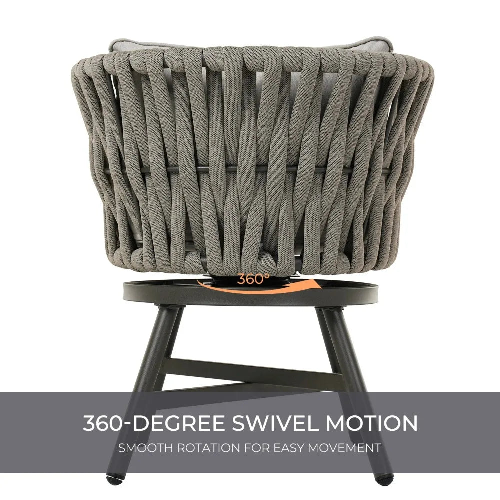 Swivel Rope Wicker Chairs Set of 2, Patio Dining Chairs with Cushions, Wicker Armchairs Frame, Outdoor Modern Style