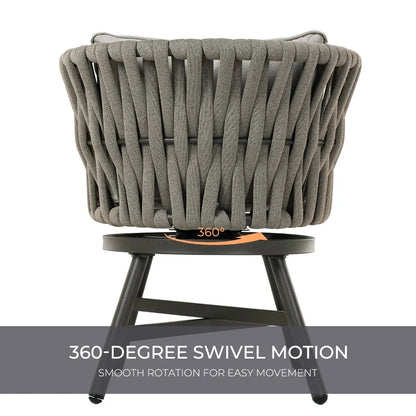 Swivel Rope Wicker Chairs Set of 2, Patio Dining Chairs with Cushions, Wicker Armchairs Frame, Outdoor Modern Style