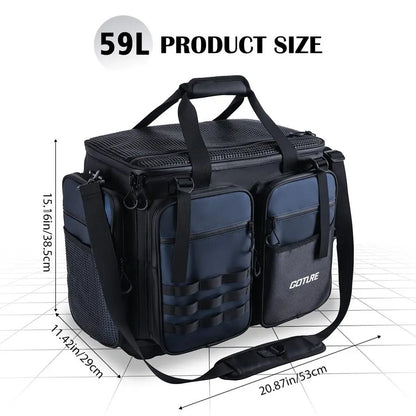 Large Tackle Bag,1800D PVC Waterproof Saltwater Gear Storage Big Fishing Bag with EVA Bottom,Store Up to 8PCS 3700 Plus 4PCS 360